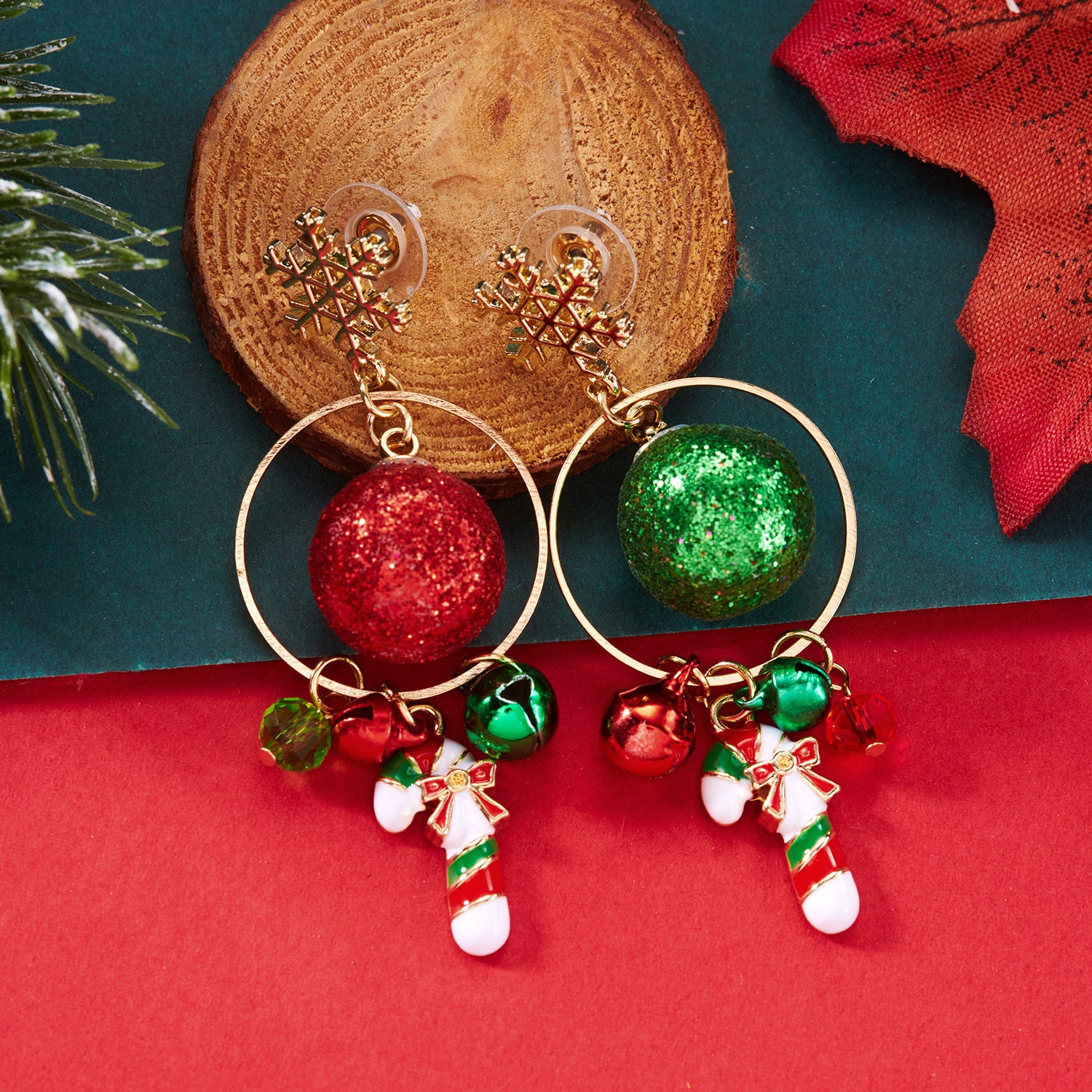 Wholesale Cute cartoon snowflake and snowman cookie pattern earrings